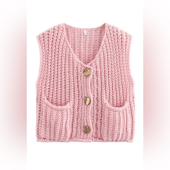 Cute gold button chunky knit vest NWOT - Picture 5 of 5